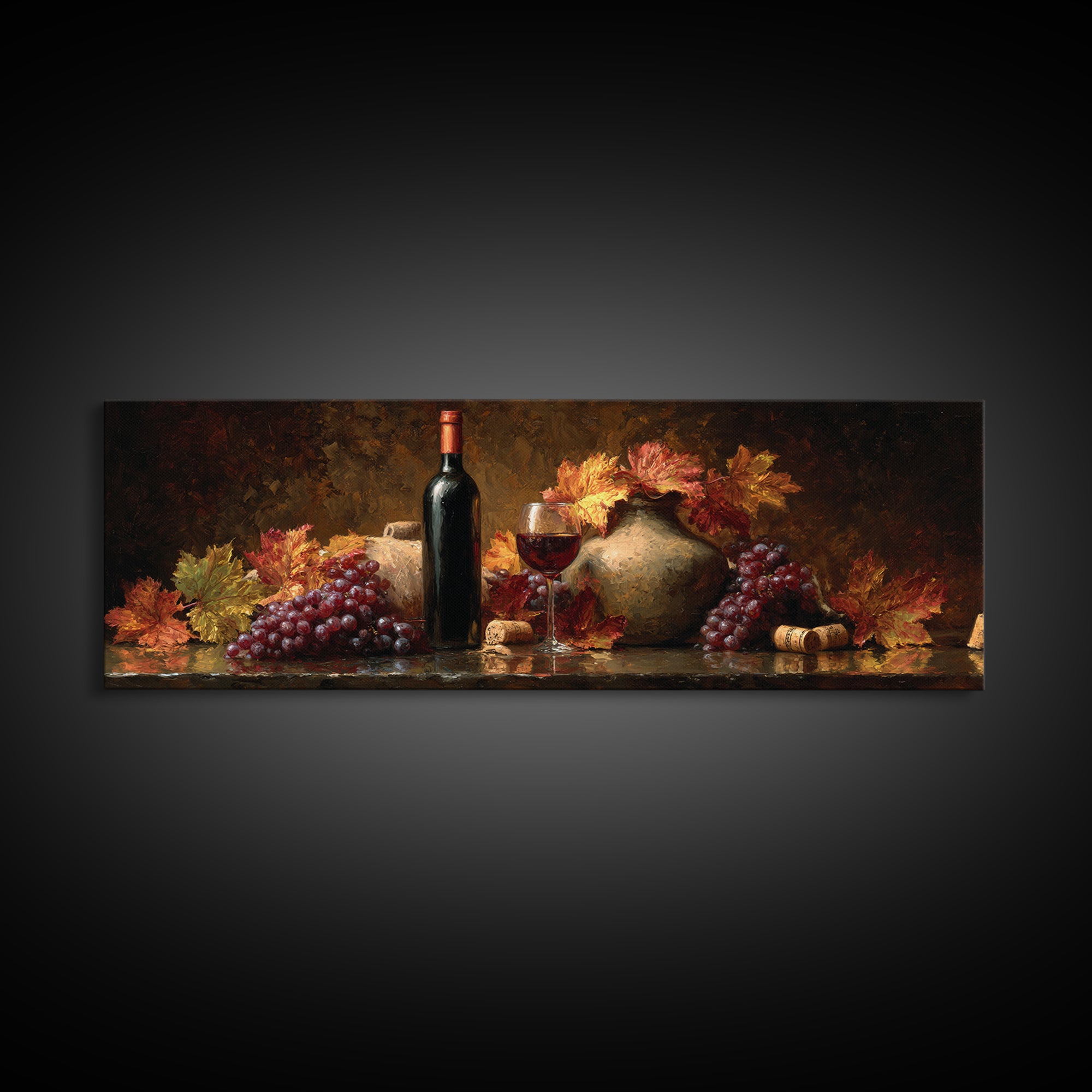 Vine Leaves Turning Autumn Red and Gold Canvas Print, Winery Art, Fine Art Print, Winery Decor, Fine Art, Vineyard, Wall Decor, WIN-3x1-3