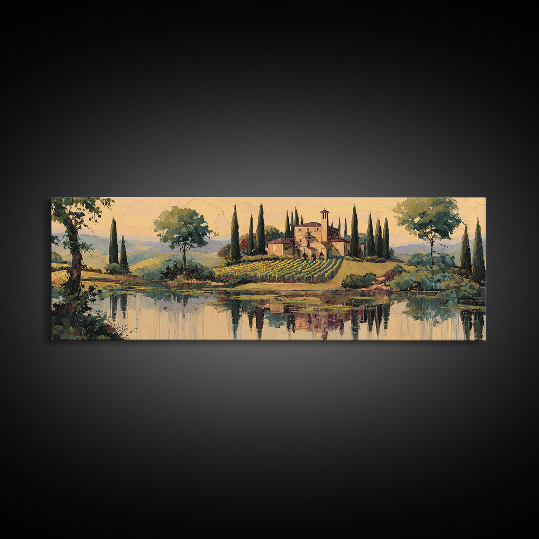 Italian Villa Vineyard Landscape Canvas Print, Winery Art, Gallery Decor, Winery Decor, Fine Art, Vineyard, Wall Art, WIN-3x1-36