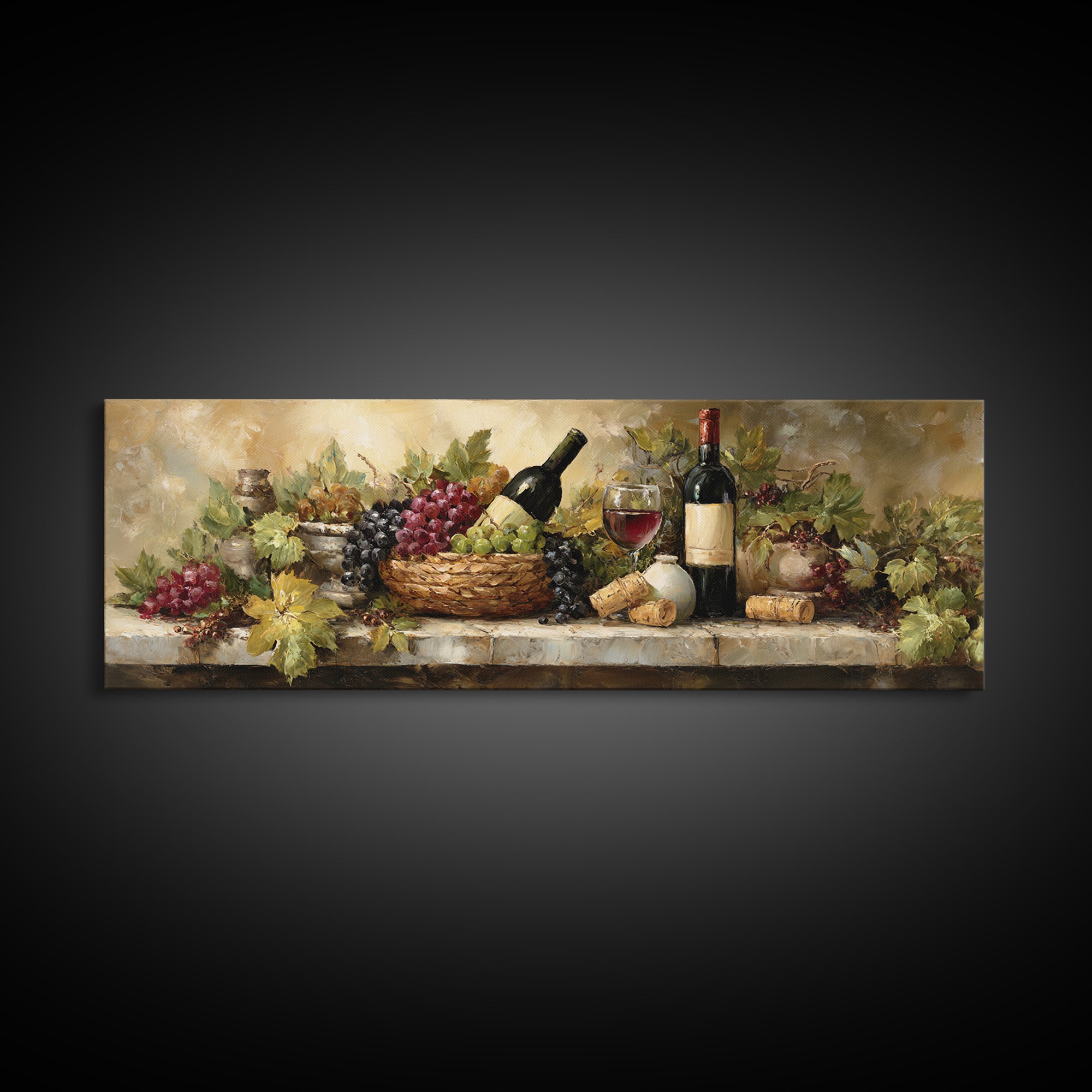 Wine Harvest Basket Canvas Print, Winery Art, Kitchen Wall Art, Winery Decor, Fine Art, Vineyard, Matisse Print, Landscape Art, WIN-3x1-38