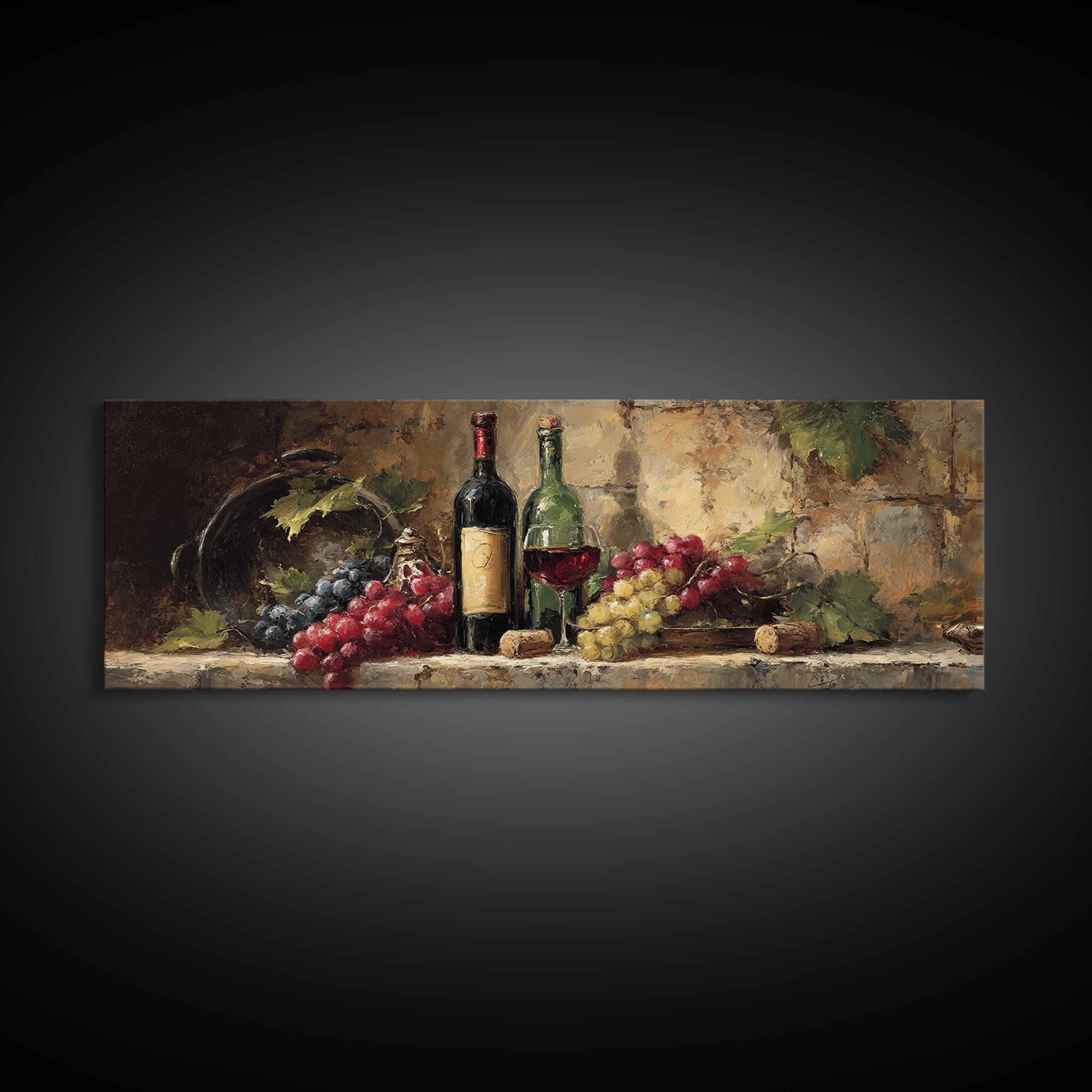 Old Cellar Key and Wine Label Shapes Canvas Print, Winery Art, Bar Decor, Winery Decor, Abstract Art, Vineyard, Boho Decor, WIN-3x1-4