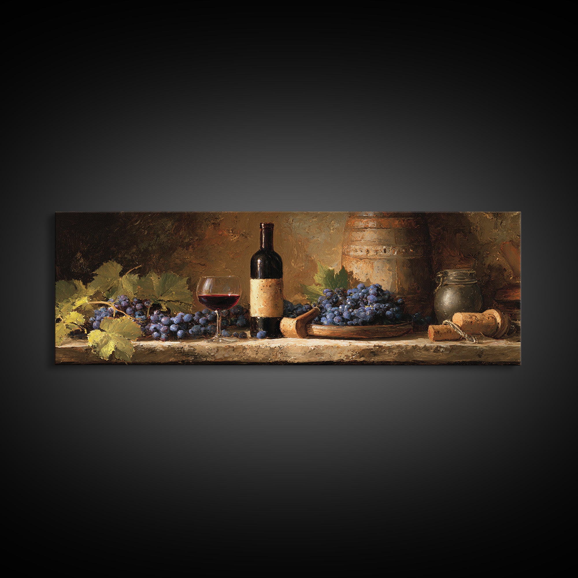 Corkscrew and Corks on Rustic Wood Framed Canvas Print, Winery Art, Modern Decor, Winery Decor, Fine Art, Vineyard, Wall Decor, WIN-3x1-44