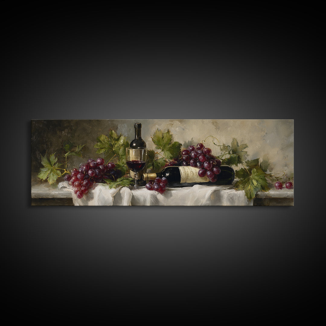 Champagne Grapes and White Linen Still Life Canvas Print, Winery Art, Matisse Print, Winery Decor, Abstract Art, Vineyard, WIN-3x1-45