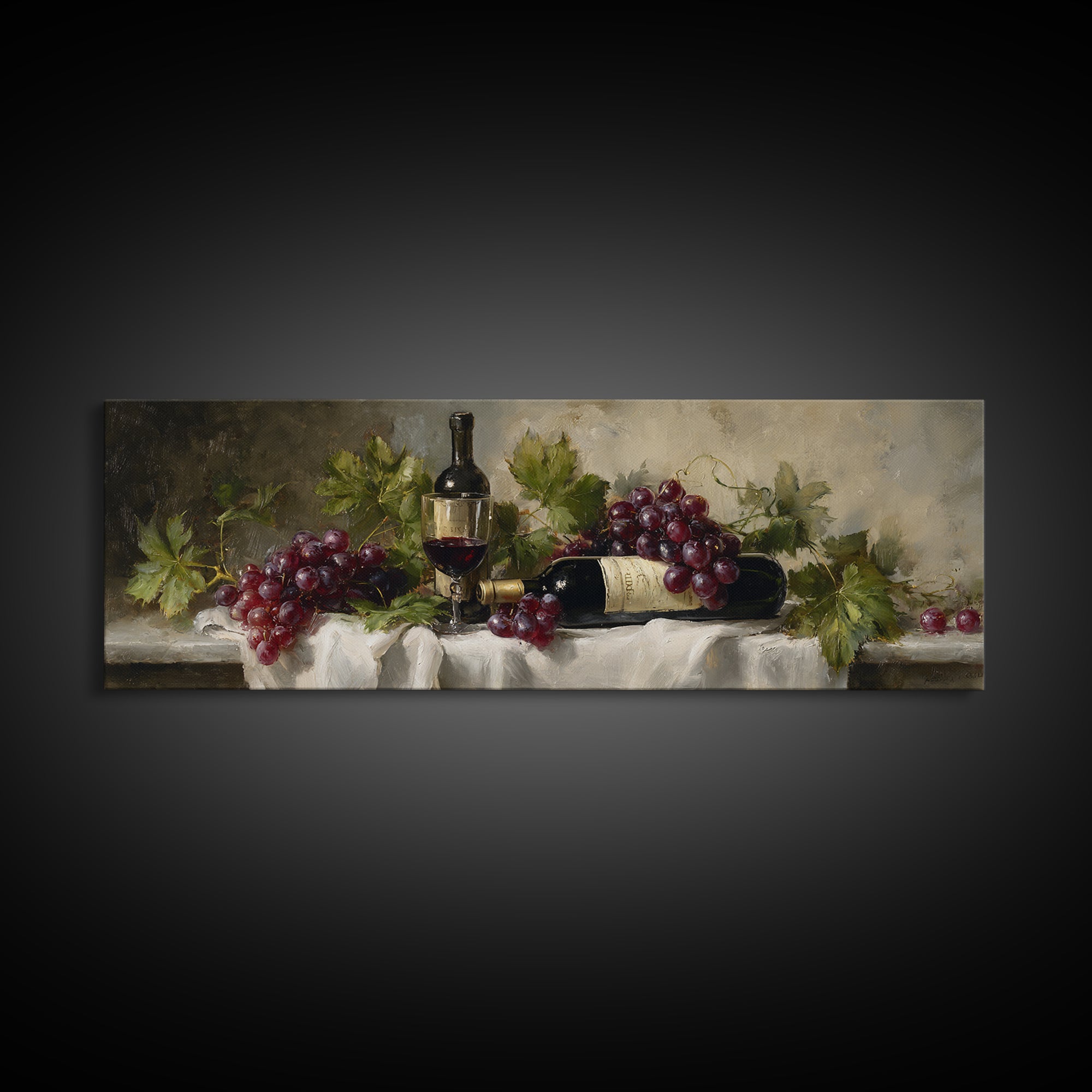 Champagne Grapes and White Linen Still Life Canvas Print, Winery Art, Matisse Print, Winery Decor, Abstract Art, Vineyard, WIN-3x1-45