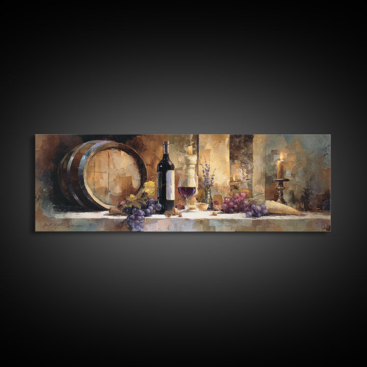 Wine Barrel with Lavender and Sunlight Canvas Print, Winery Art, Retro Wall Art, Winery Decor, Fine Art, Vineyard, Modern Decor, WIN-3x1-46