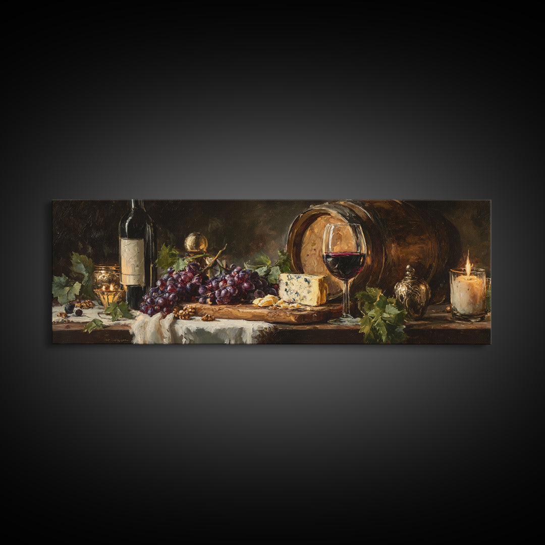Charcuterie Board with Grapes and Cheese Framed Canvas Print, Winery Art, Kitchen Art, Winery Decor, Watercolor Art, Vineyard, WIN-3x1-5
