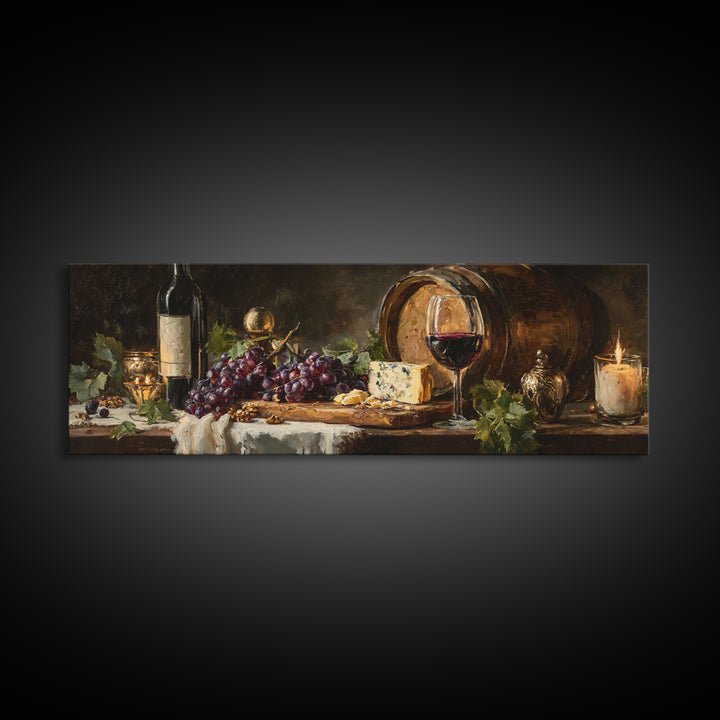 Charcuterie Board with Grapes and Cheese Framed Canvas Print, Winery Art, Kitchen Art, Winery Decor, Watercolor Art, Vineyard, WIN-3x1-5