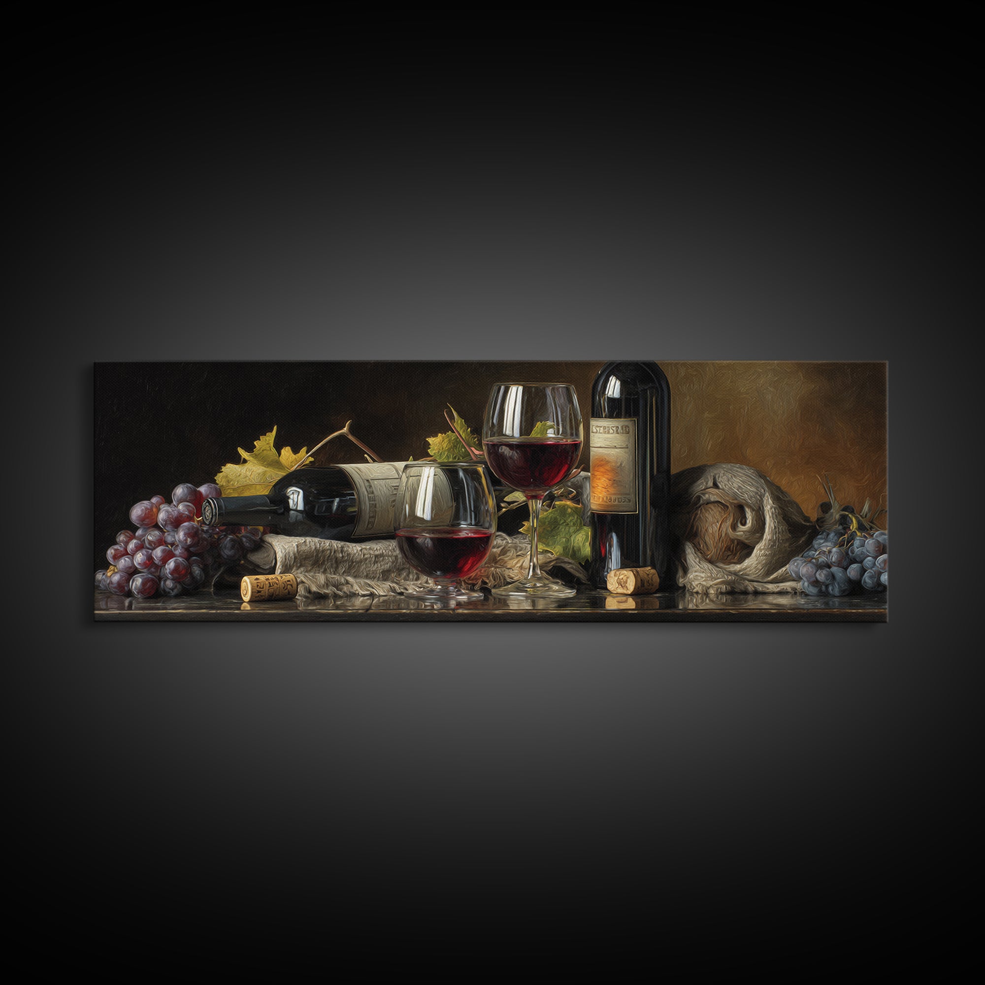 Wine Tasting Flight Rendered as Elegant Still Canvas Print, Winery Art, Kitchen Art, Winery Decor, Watercolor Art, Vineyard, WIN-3x1-50