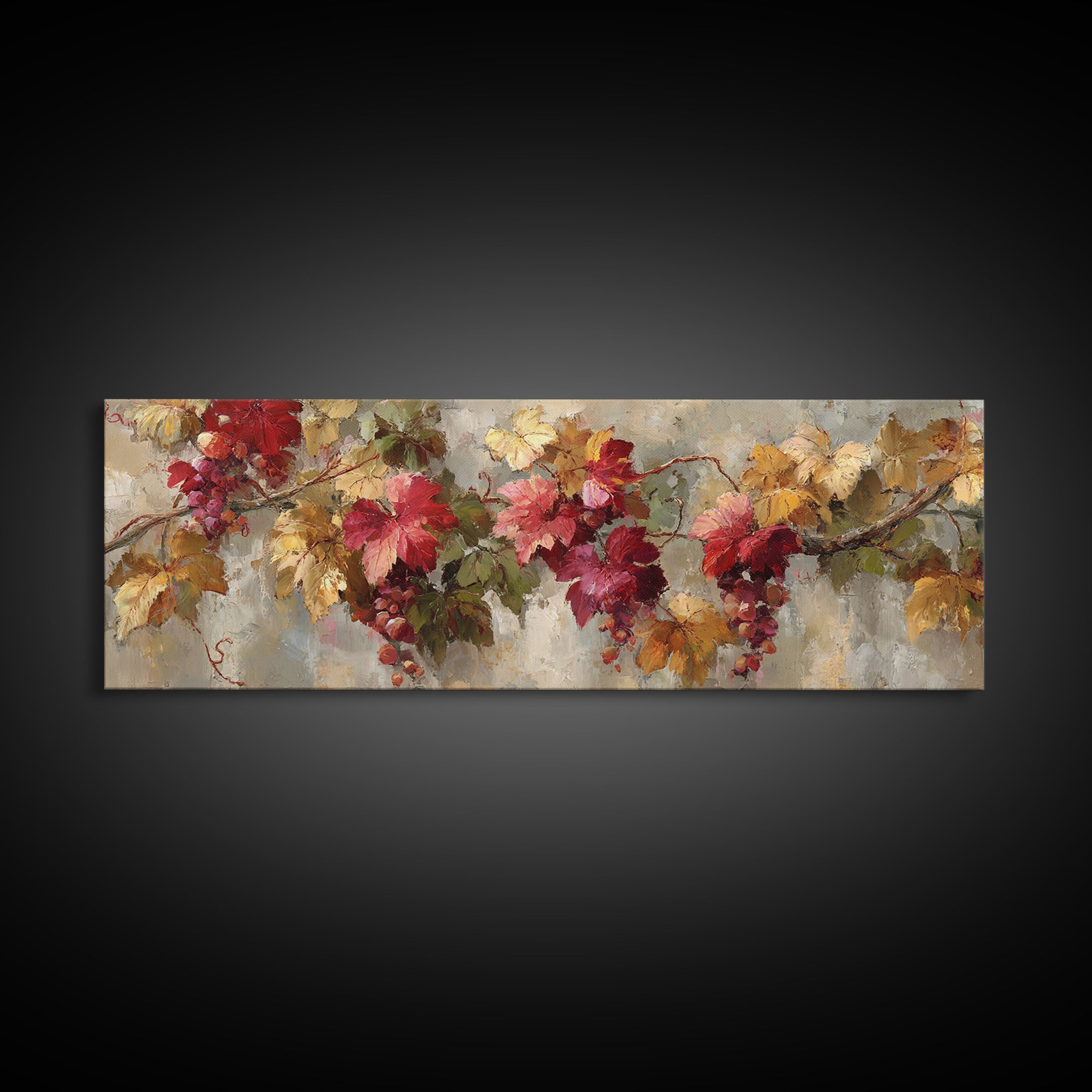 Vine Leaves Turning Autumn Red and Gold Framed Canvas Print, Winery Art, Printable Wall Art, Winery Decor, Fine Art, Vineyard, WIN-3x1-51