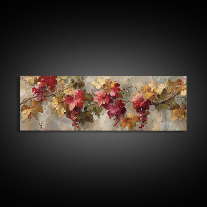 Vine Leaves Turning Autumn Red and Gold Framed Canvas Print, Winery Art, Printable Wall Art, Winery Decor, Fine Art, Vineyard, WIN-3x1-51