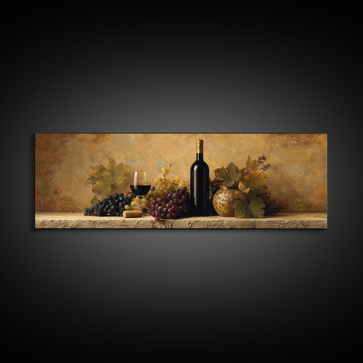 Black and Gold Wine Bottle Silhouette Framed Canvas Print, Winery Art, Minimalist Decor, Winery Decor, Fine Art, Vineyard, WIN-3x1-56
