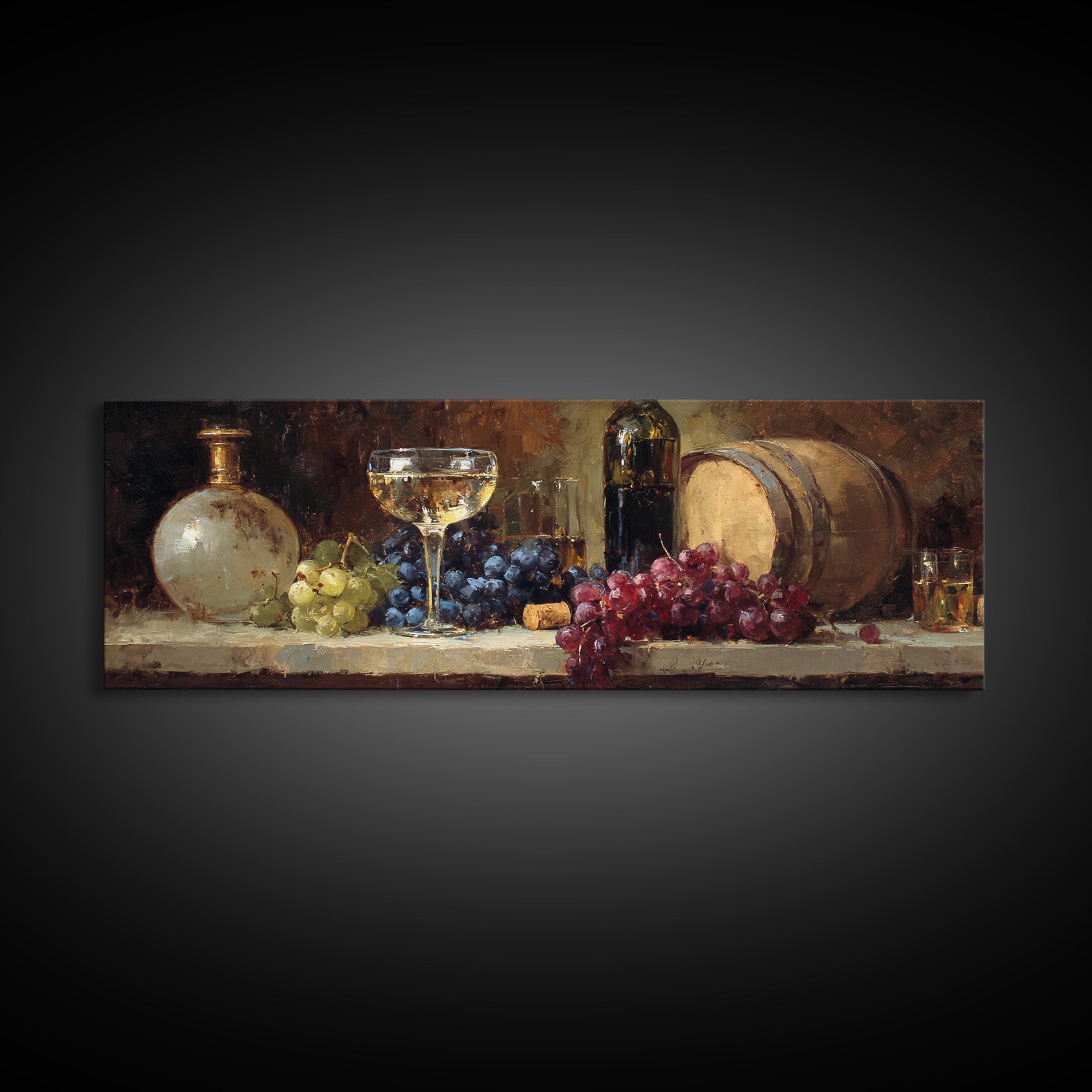 Champagne Coupe with Bubbles and Light Framed Canvas Print, Winery Art, Painting, Winery Decor, Vineyard, Living Room Decor, WIN-3x1-59