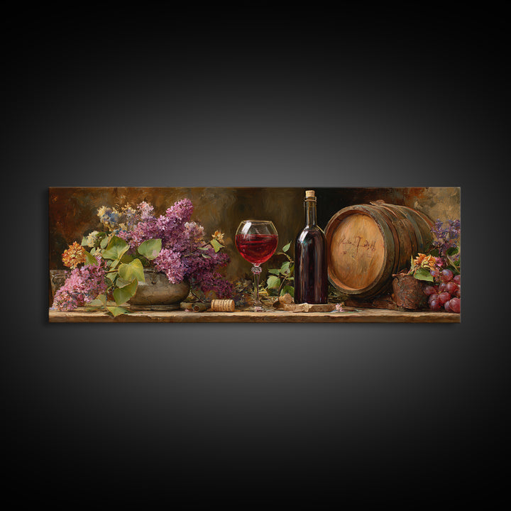Ros Glass Beside Summer Flowers Canvas Print, Winery Art, Matisse Print, Winery Decor, Fine Art, Vineyard, Luxury Decor, WIN-3x1-6