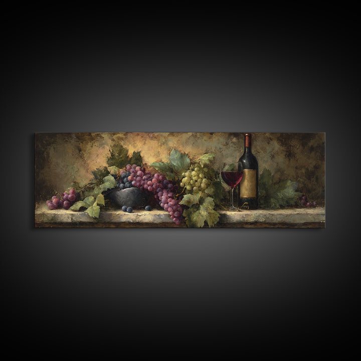 Tuscan Vineyard at Golden Hour Framed Canvas Print, Winery Art, Kitchen Decor, Winery Decor, Abstract Art, Vineyard, WIN-3x1-67