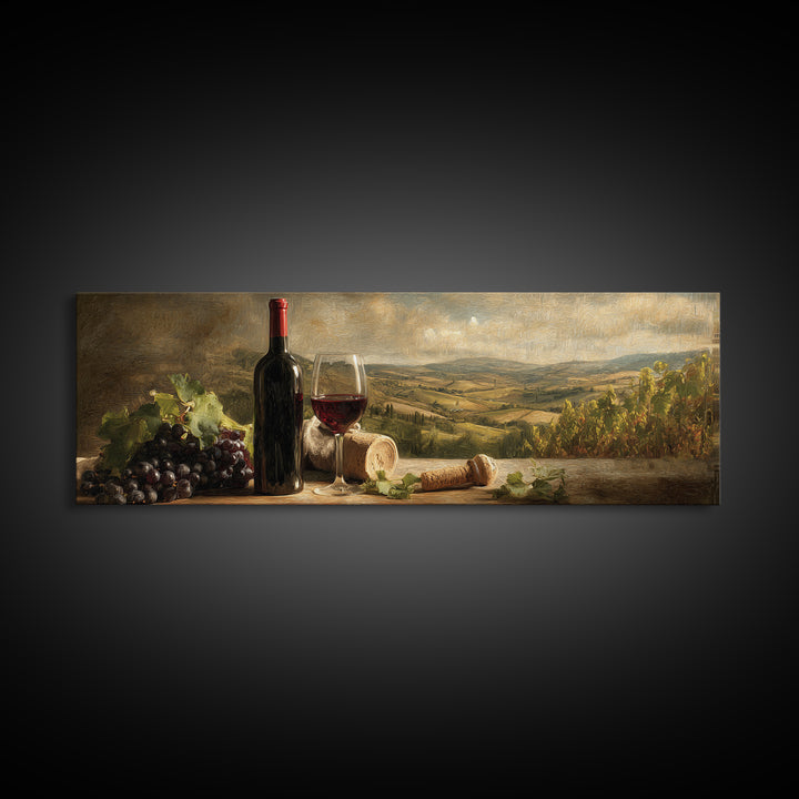 French Vineyard Hills Framed Canvas Print, Winery Art, Art, Winery Decor, Fine Art, Vineyard, Farmhouse Decor, Kitchen Art, WIN-3x1-72