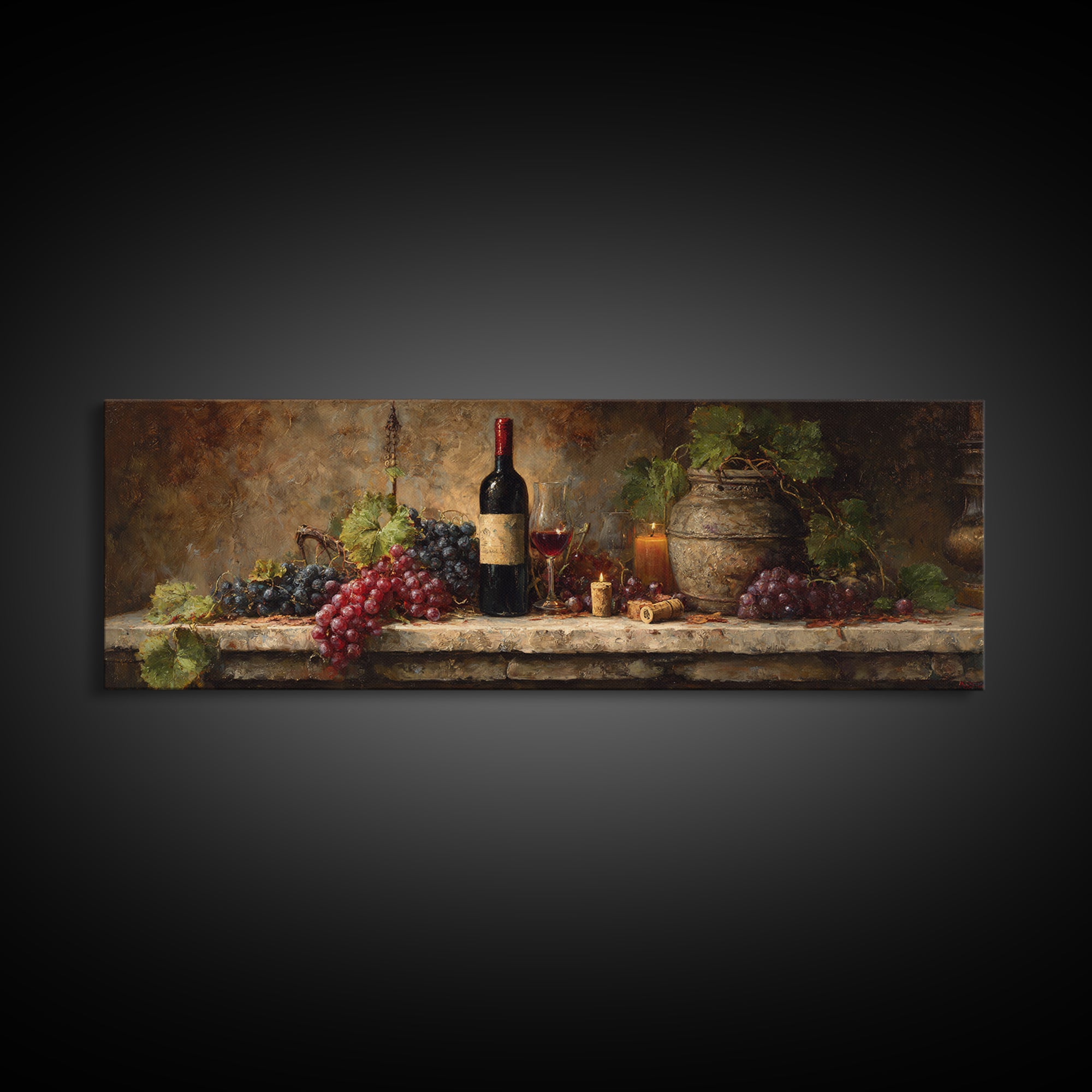 Wine Tasting Flight Rendered as Elegant Still Framed Canvas Print, Winery Art, Kitchen Wall Decor, Winery Decor, Oil Painting, WIN-3x1-74
