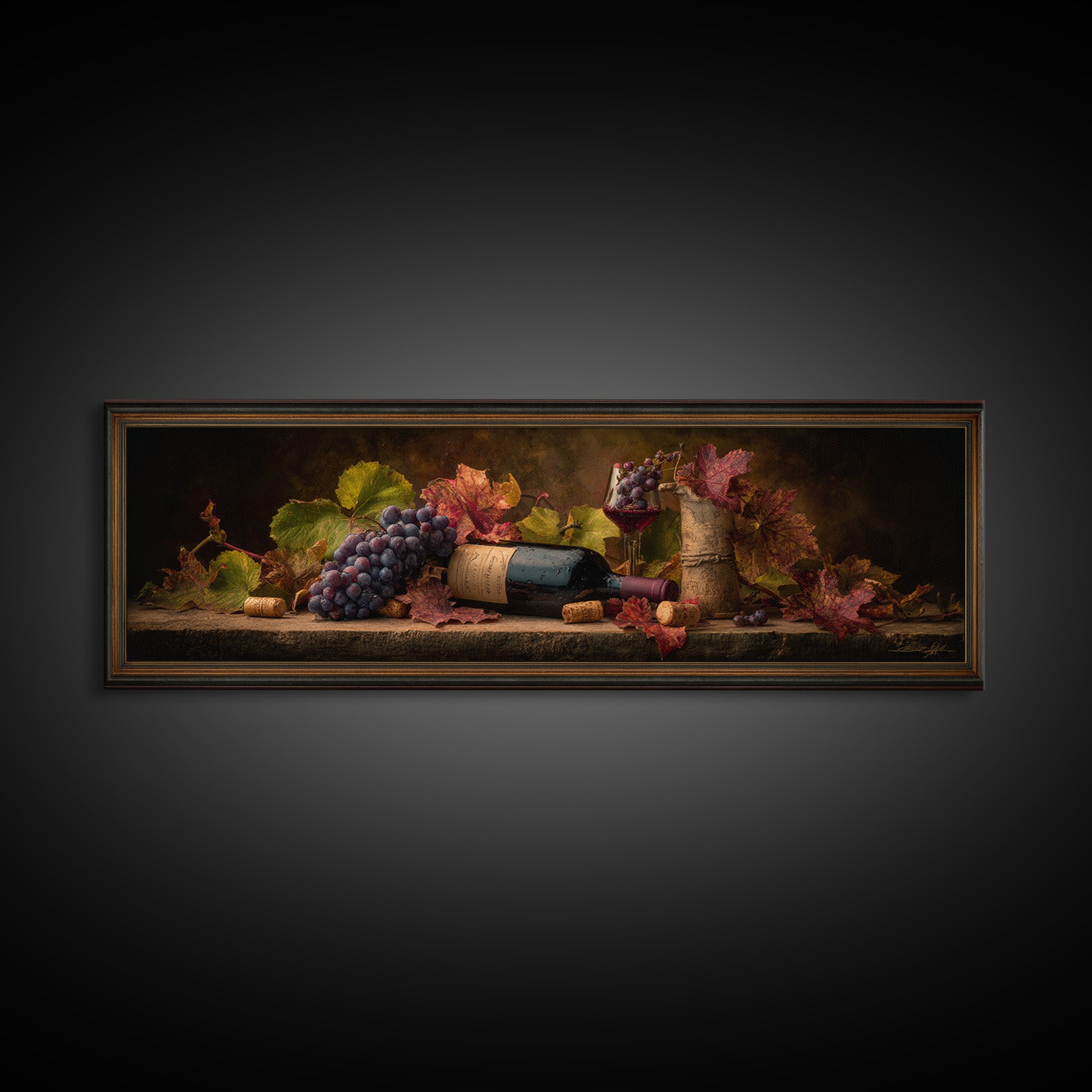 Vine Leaves Turning Autumn Red and Gold Canvas Print, Winery Art, Framed Art, Winery Decor, Fine Art, Vineyard, Landscape Art, WIN-3x1-75