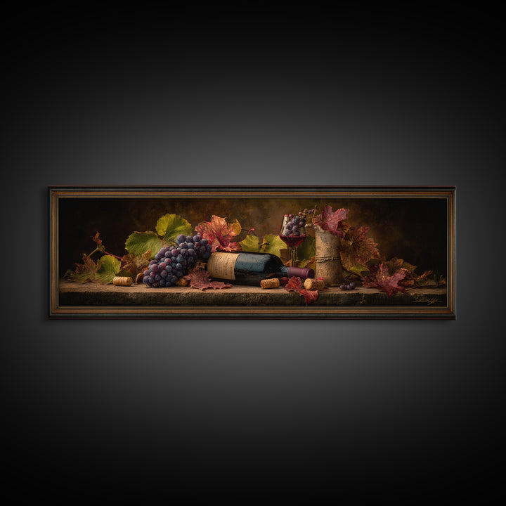 Vine Leaves Turning Autumn Red and Gold Canvas Print, Winery Art, Framed Art, Winery Decor, Fine Art, Vineyard, Landscape Art, WIN-3x1-75