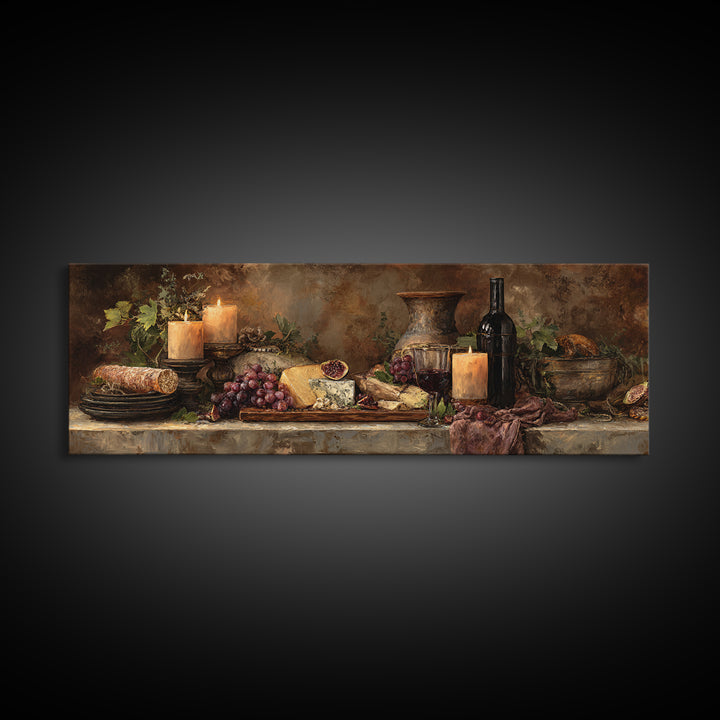 Charcuterie Board with Grapes and Cheese Framed Canvas Print, Winery Art, Bar Art, Winery Decor, Fine Art, Vineyard, WIN-3x1-77