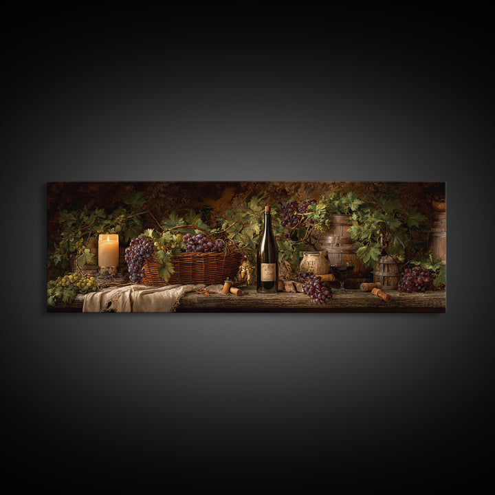 Wine Harvest Basket Canvas Print, Winery Art, Kitchen Art, Winery Decor, Watercolor Art, Vineyard, Living Room Art, WIN-3x1-86