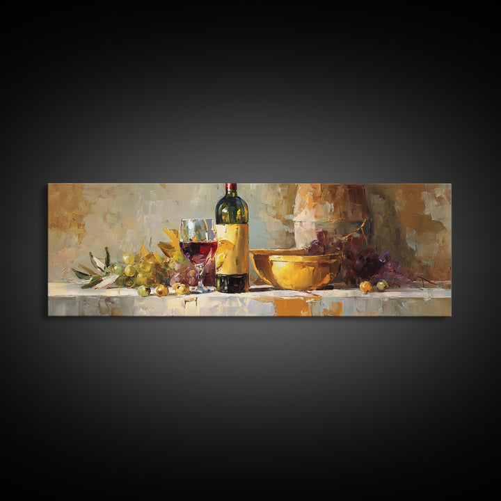 Olive Branch and Wine Glass Mediterranean Still Canvas Print, Winery Art, Wall Art, Winery Decor, Watercolor Art, Vineyard, WIN-3x1-88