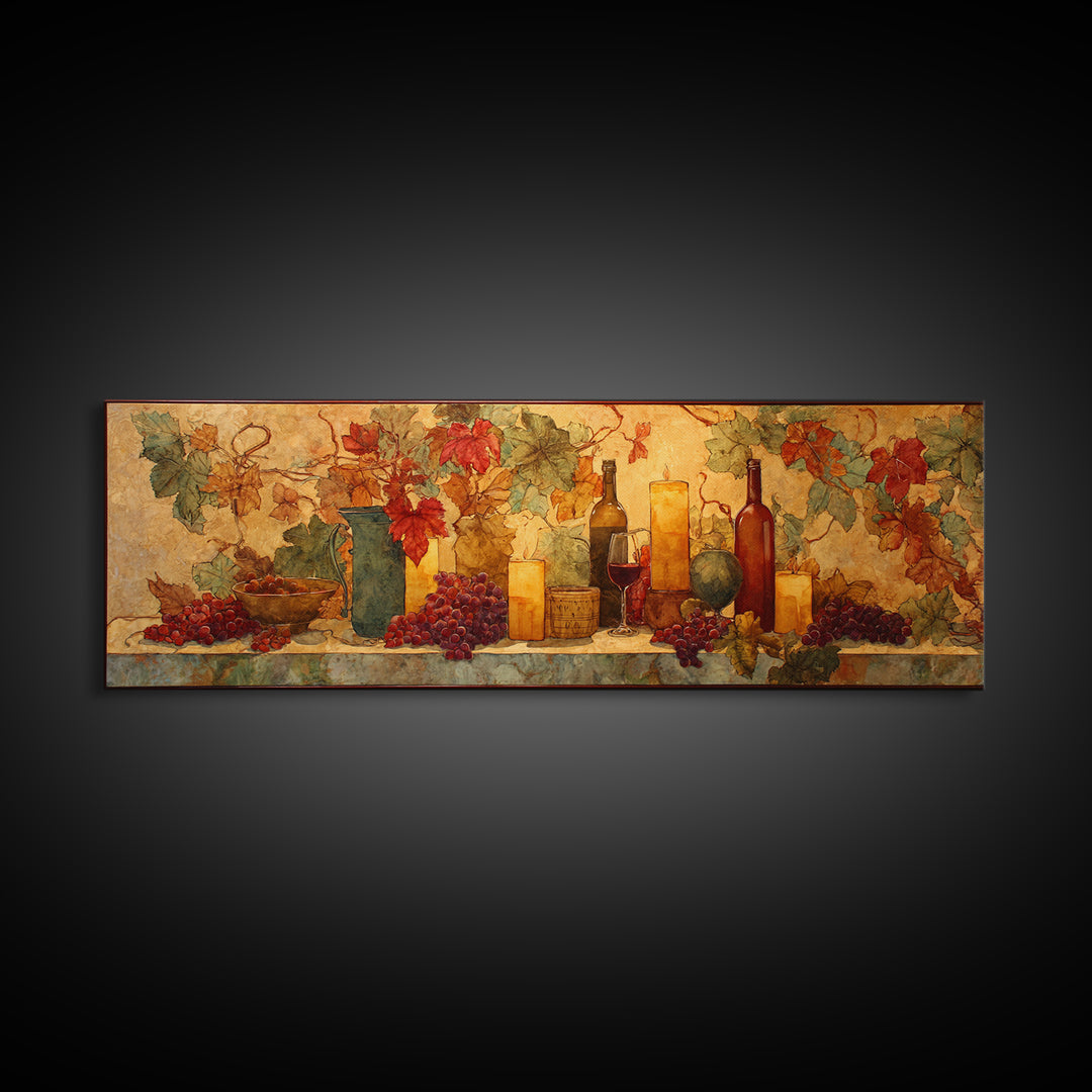 Vine Leaves Turning Autumn Red and Gold Framed Canvas Print, Winery Art, Printable Wall Art, Winery Decor, Fine Art, Vineyard, WIN-3x1-99