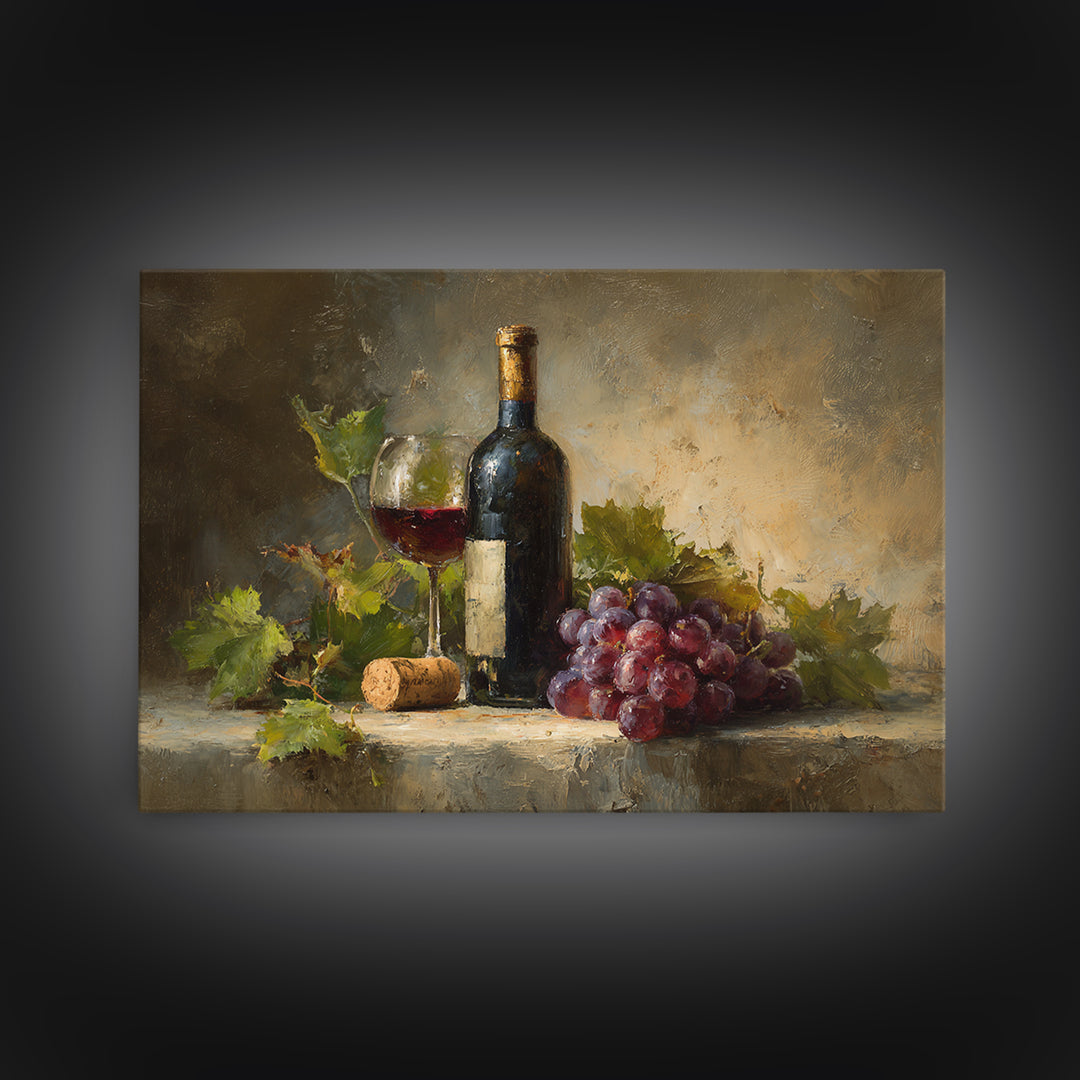 Olive Branch and Wine Glass Mediterranean Still Framed Canvas Print, Winery Art, Wall Art, Winery Decor, Watercolor Art, WIN-3x2-100