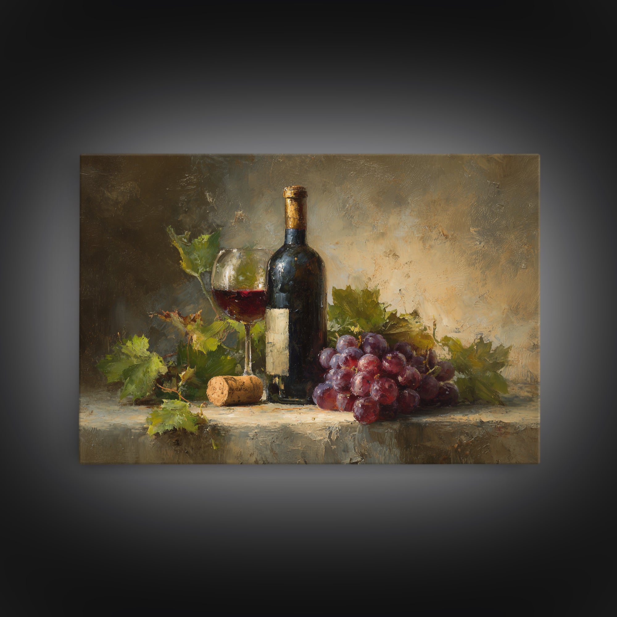 Olive Branch and Wine Glass Mediterranean Still Framed Canvas Print, Winery Art, Wall Art, Winery Decor, Watercolor Art, WIN-3x2-100