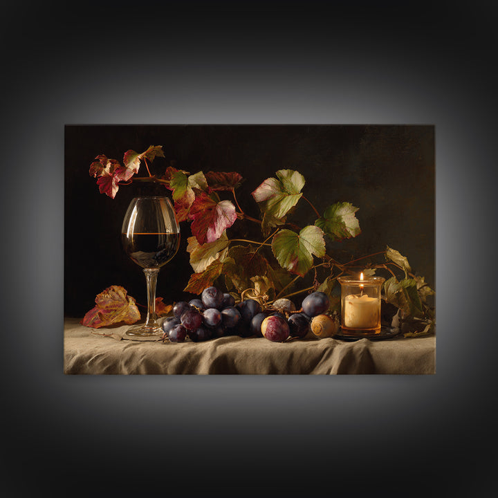 Vine Leaves Turning Autumn Red and Gold Framed Canvas Print, Winery Art, Watercolor Painting, Winery Decor, Fine Art, Vineyard, WIN-3x2-15