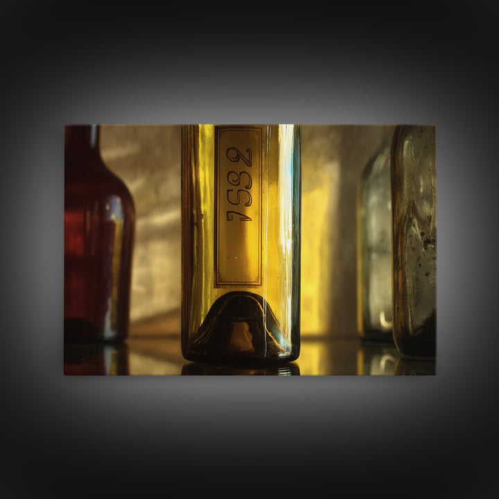 Black and Gold Wine Bottle Silhouette Framed Canvas Print, Winery Art, Gallery Wall Art, Winery Decor, Fine Art, Vineyard, WIN-3x2-20