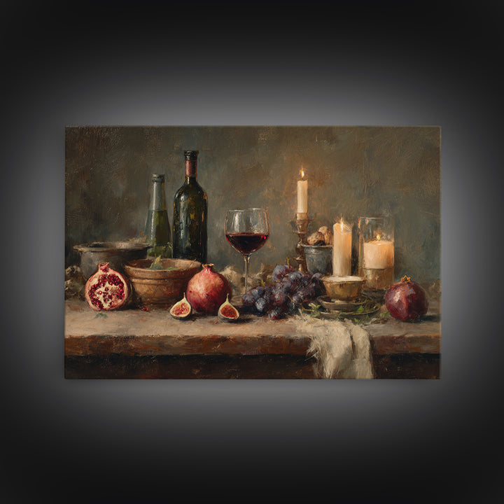 Pomegranate Figs and Red Wine Composition Canvas Print, Winery Art, Matisse Print, Winery Decor, Vineyard, Luxury Decor, WIN-3x2-21