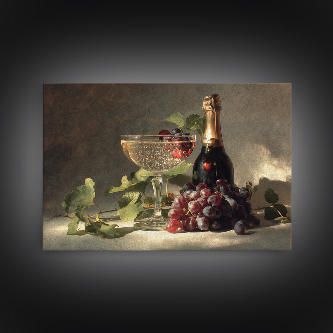 Champagne Coupe with Bubbles and Light Framed Canvas Print, Winery Art, Bar Art, Winery Decor, Fine Art, Vineyard, WIN-3x2-23