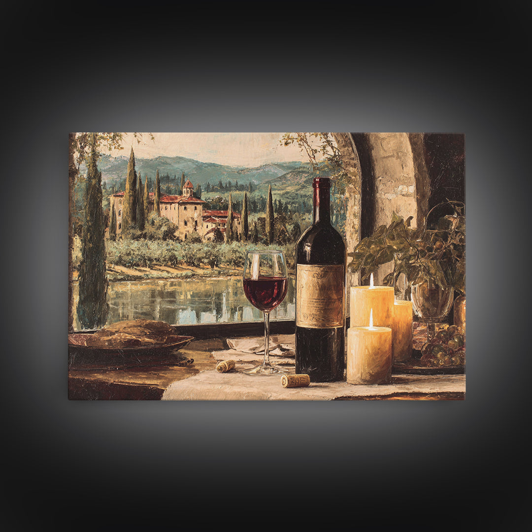 Italian Villa Vineyard Landscape Framed Canvas Print, Winery Art, Matisse Print, Winery Decor, Watercolor Art, Vineyard, WIN-3x2-24