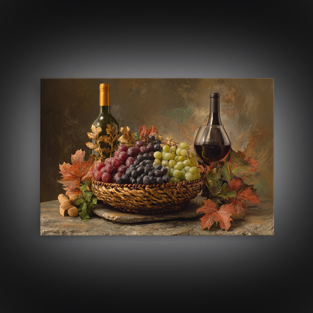 Wine Harvest Basket Canvas Print, Winery Art, Kitchen Art, Winery Decor, Watercolor Art, Vineyard, Living Room Art, WIN-3x2-26