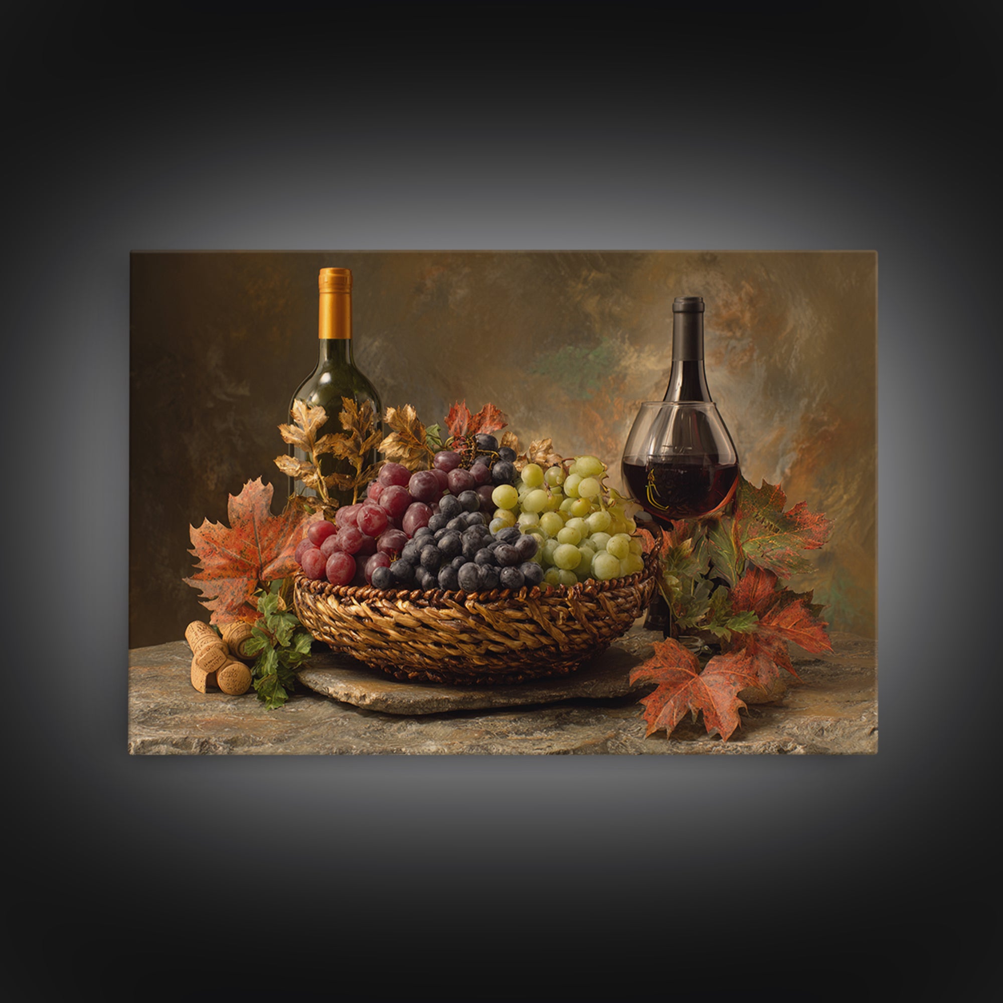 Wine Harvest Basket Canvas Print, Winery Art, Kitchen Art, Winery Decor, Watercolor Art, Vineyard, Living Room Art, WIN-3x2-26