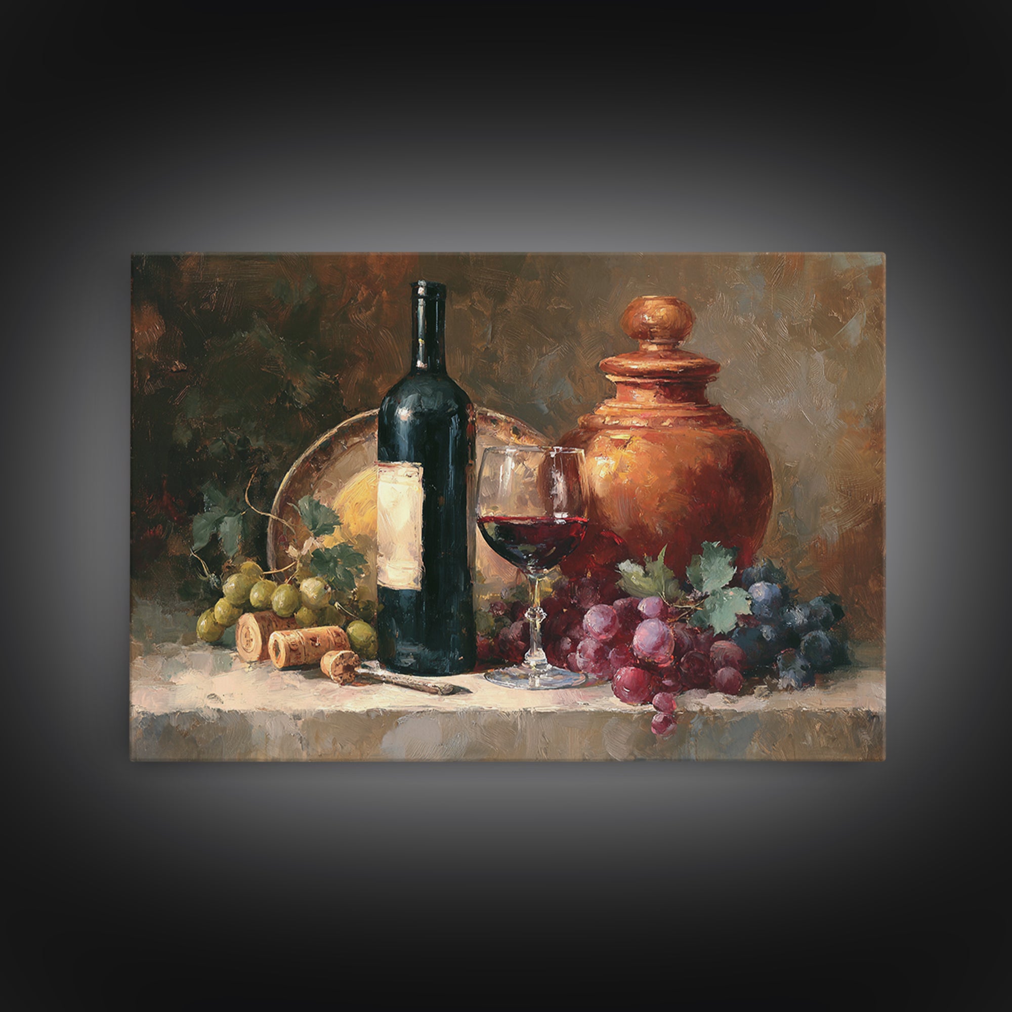 Olive Branch and Wine Glass Mediterranean Still Framed Canvas Print, Winery Art, Retro Wall Art, Winery Decor, Vineyard, WIN-3x2-28
