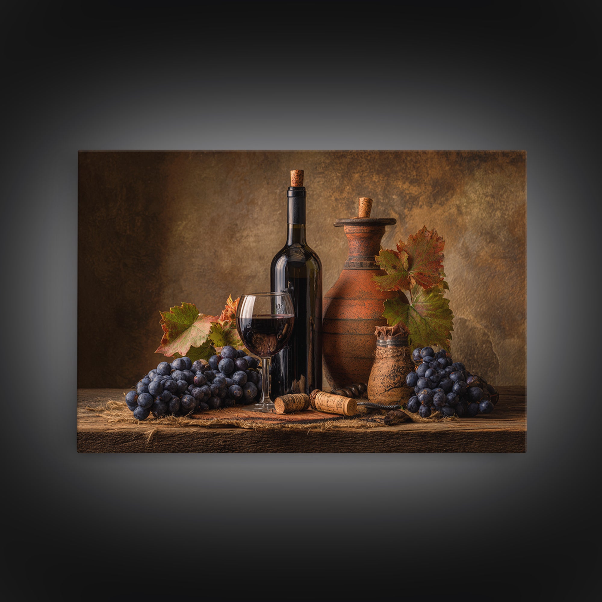 Corkscrew and Corks on Rustic Wood Canvas Print, Winery Art, Bar Art, Winery Decor, Fine Art, Vineyard, Textured Painting, WIN-3x2-32