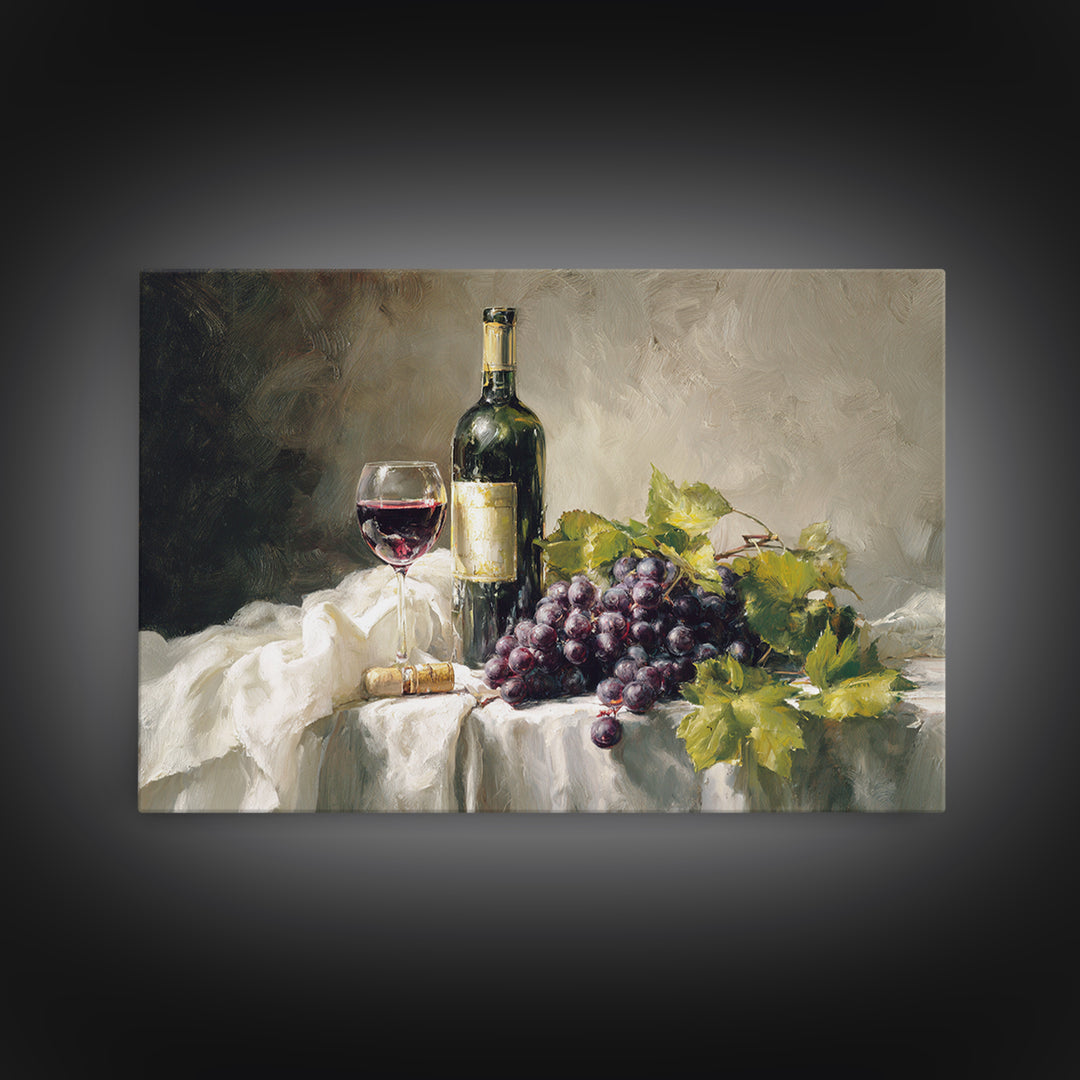 Champagne Grapes and White Linen Still Life Canvas Print, Winery Art, Living Room Art, Winery Decor, Abstract Art, Vineyard, WIN-3x2-33