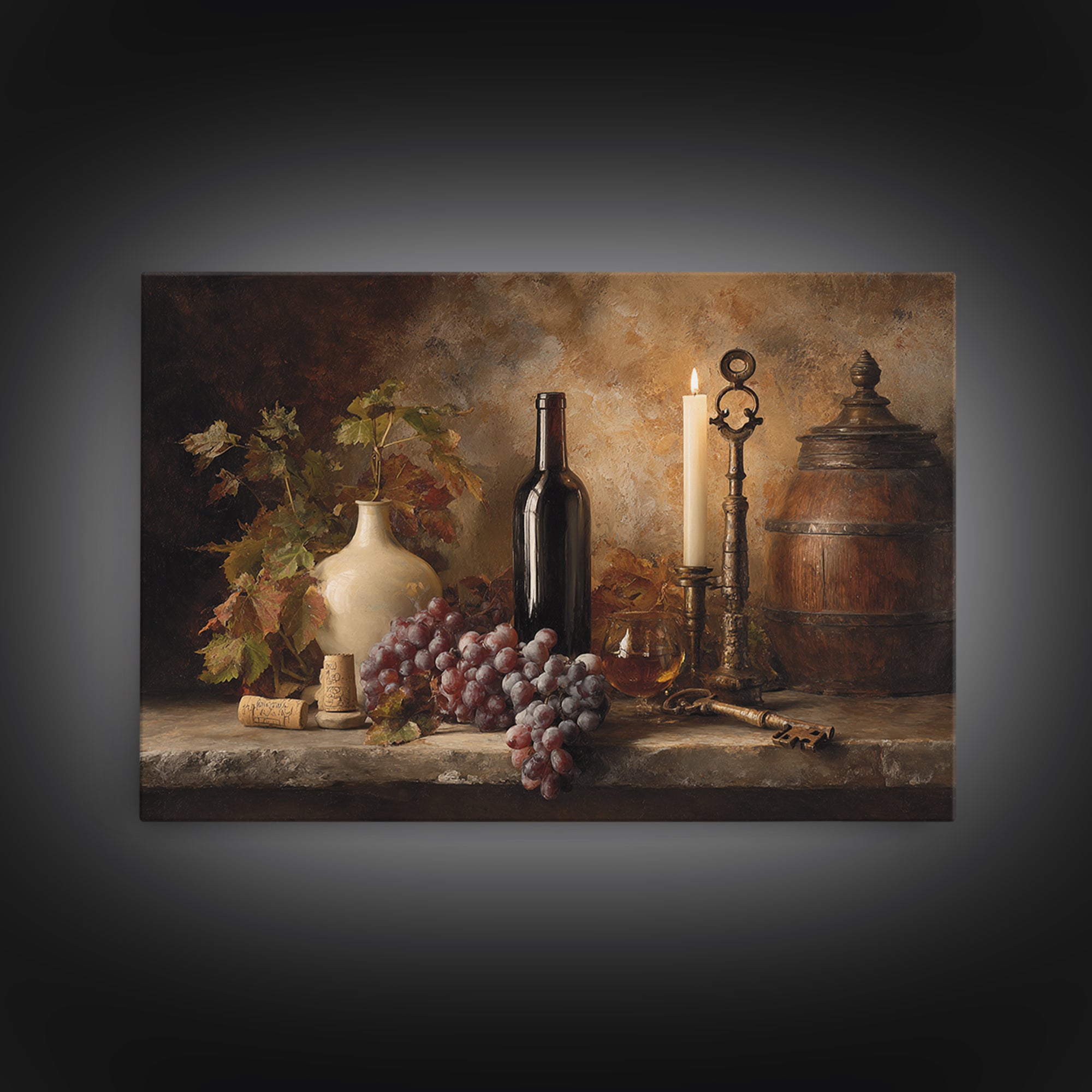 Old Cellar Key and Wine Label Shapes Framed Canvas Print, Winery Art, Travel Poster, Winery Decor, Abstract Art, Vineyard, WIN-3x2-40