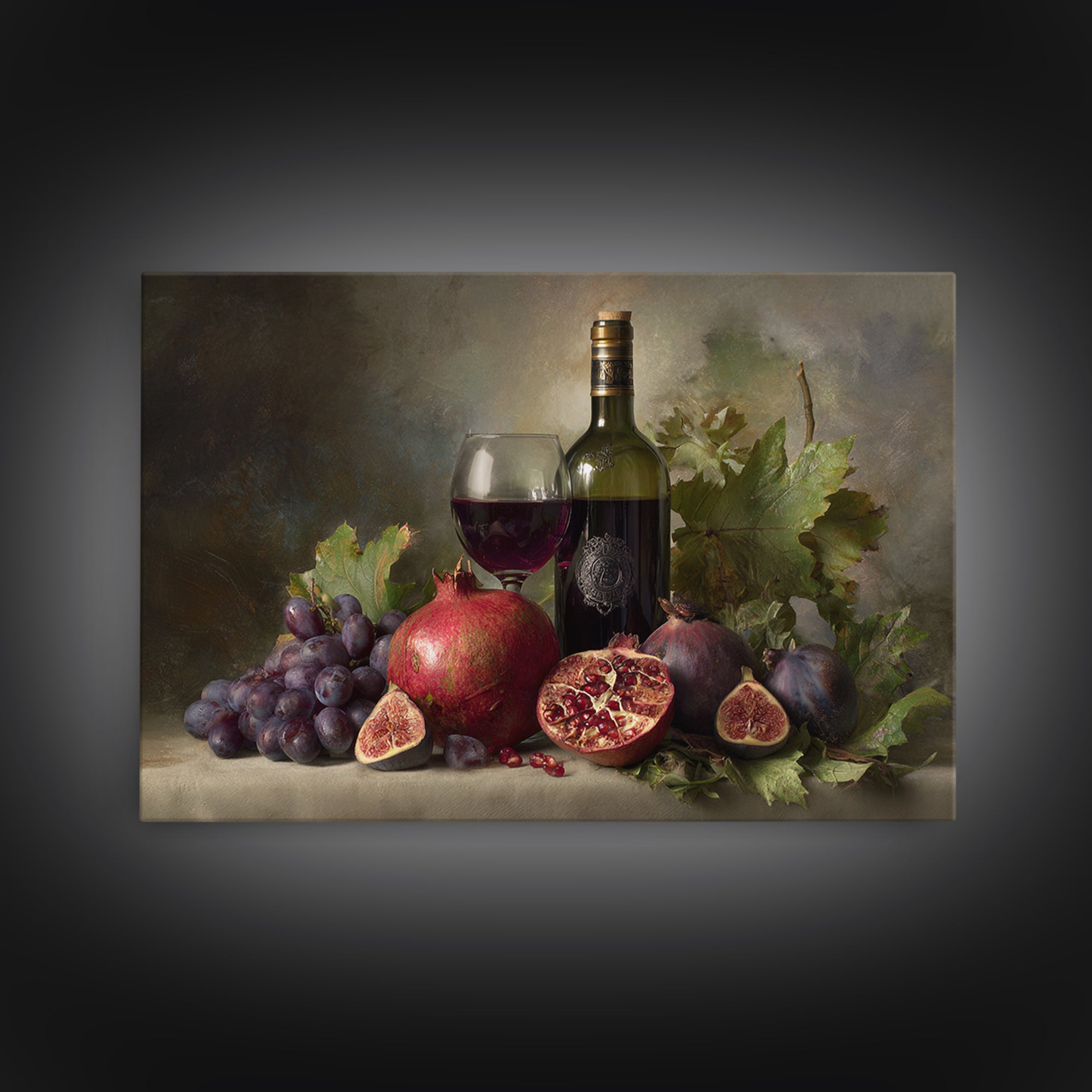 Pomegranate Figs and Red Wine Composition Framed Canvas Print, Winery Art, Gallery Decor, Winery Decor, Fine Art, Vineyard, WIN-3x2-45