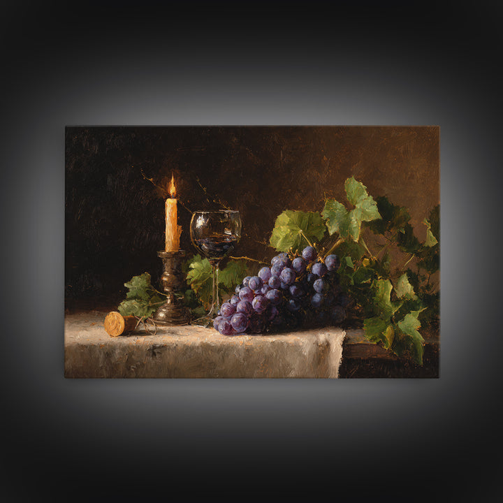 Single Grape Cluster Botanical Study Canvas Print, Winery Art, Neutral Decor, Winery Decor, Oil Painting, Vineyard, Home Decor, WIN-3x2-49