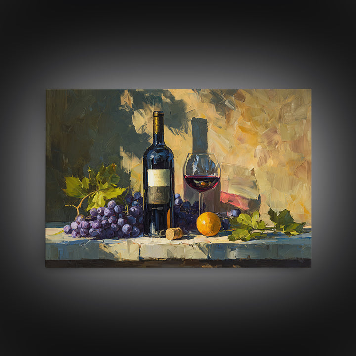 Tuscan Vineyard at Golden Hour Framed Canvas Print, Winery Art, Farmhouse Decor, Winery Decor, Oil Painting, Vineyard, WIN-3x2-55