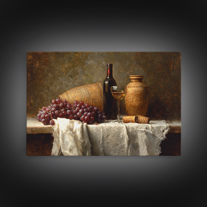 Champagne Grapes and White Linen Still Life Canvas Print, Winery Art, Living Room Art, Winery Decor, Abstract Art, Vineyard, WIN-3x2-57