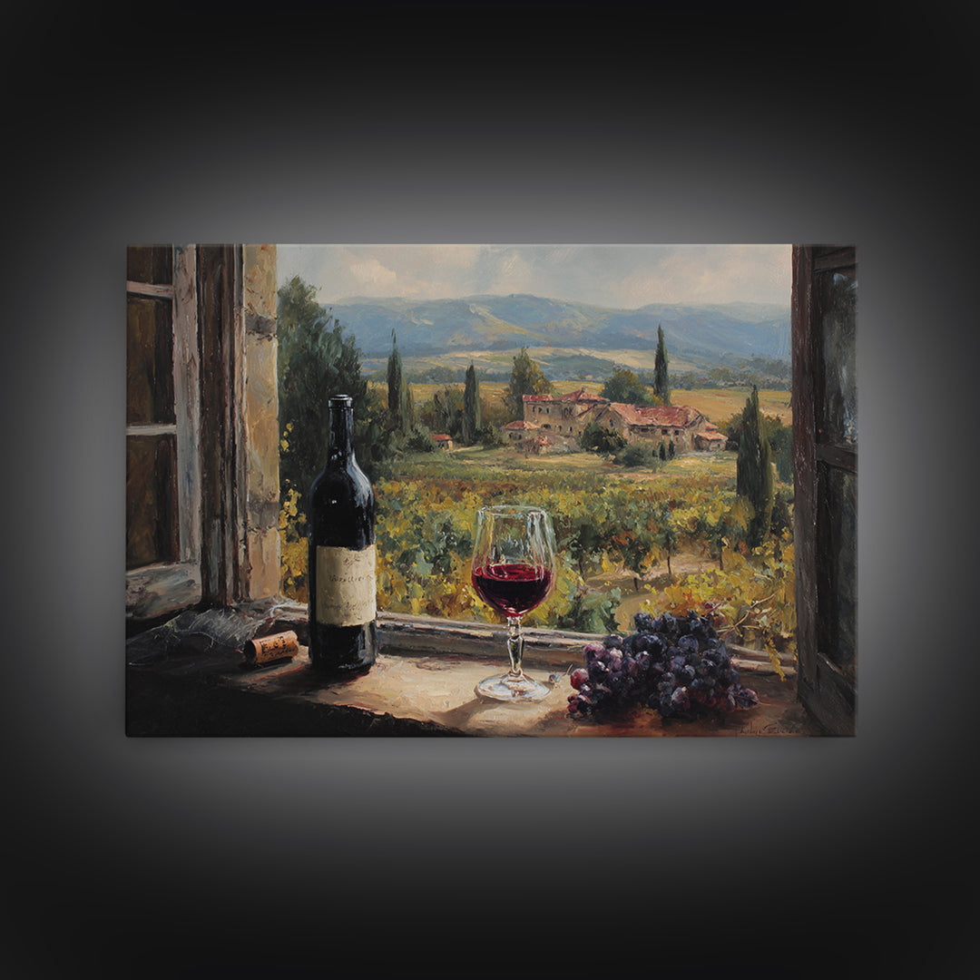French Vineyard Hills Framed Canvas Print, Winery Art, Textured Painting, Winery Decor, Fine Art, Vineyard, Oil Painting, WIN-3x2-60