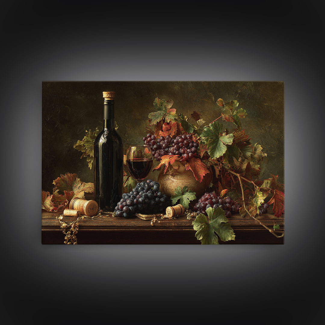 Vine Leaves Turning Autumn Red and Gold Framed Canvas Print, Winery Art, Preppy Wall Art, Winery Decor, Fine Art, Vineyard, WIN-3x2-63