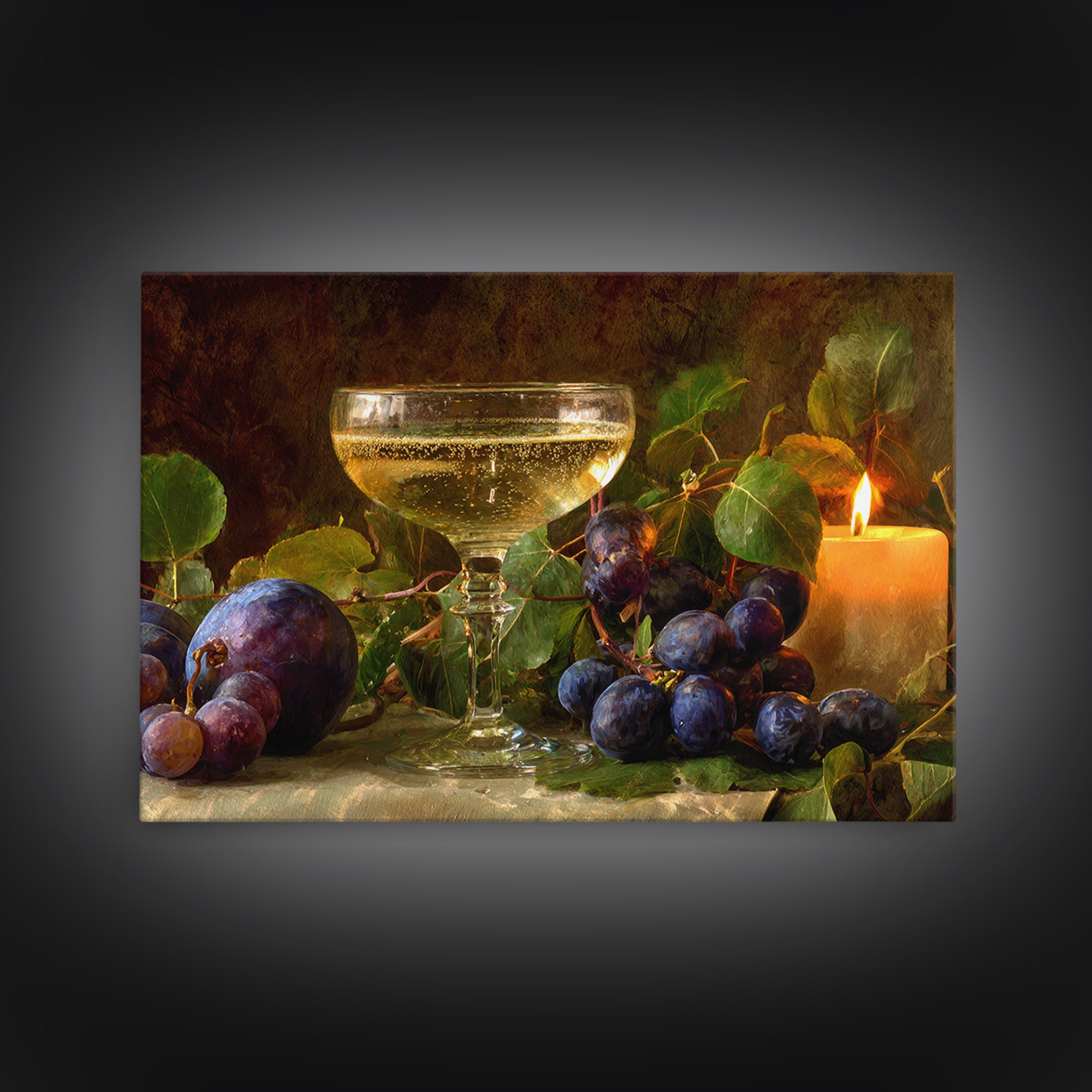 Champagne Coupe with Bubbles and Light Framed Canvas Print, Winery Art, Cocktail Wall Art, Winery Decor, Watercolor Art, WIN-3x2-71