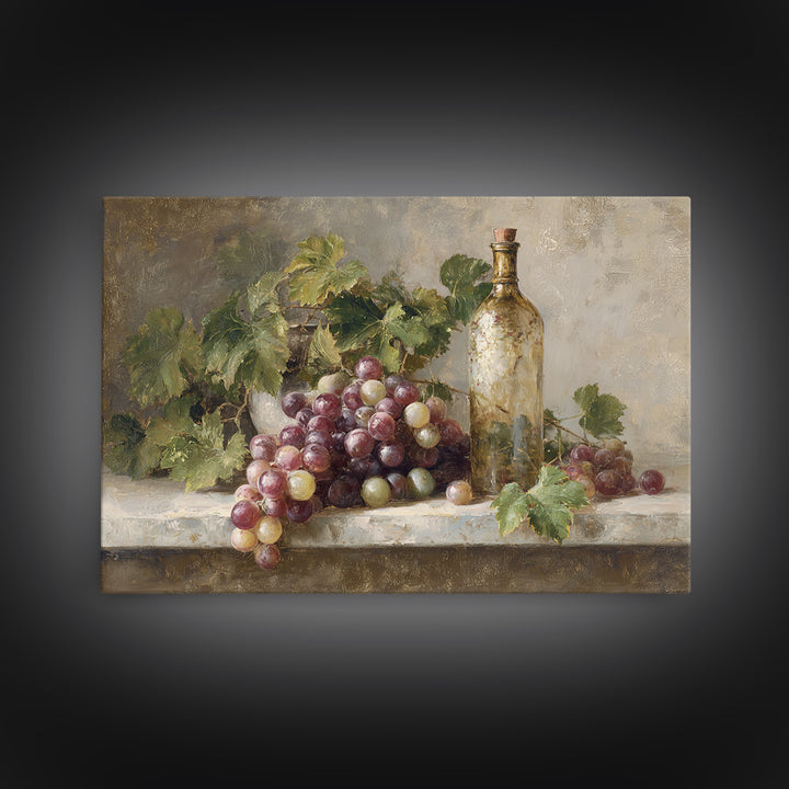 Single Grape Cluster Botanical Study Canvas Print, Winery Art, Neutral Decor, Winery Decor, Oil Painting, Vineyard, Home Decor, WIN-3x2-73