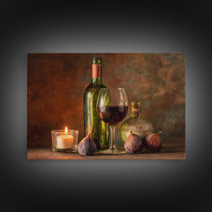 Wine Bottle and Glass Still Life Framed Canvas Print, Winery Art, Living Room Art, Winery Decor, Fine Art, Vineyard, WIN-3x2-78
