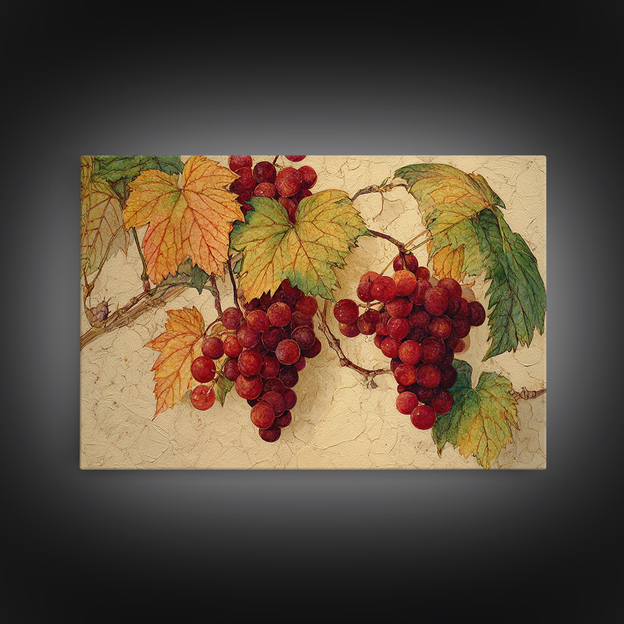Vine Leaves Turning Autumn Red and Gold Framed Canvas Print, Winery Art, Art, Winery Decor, Fine Art, Vineyard, Farmhouse Decor, WIN-3x2-87