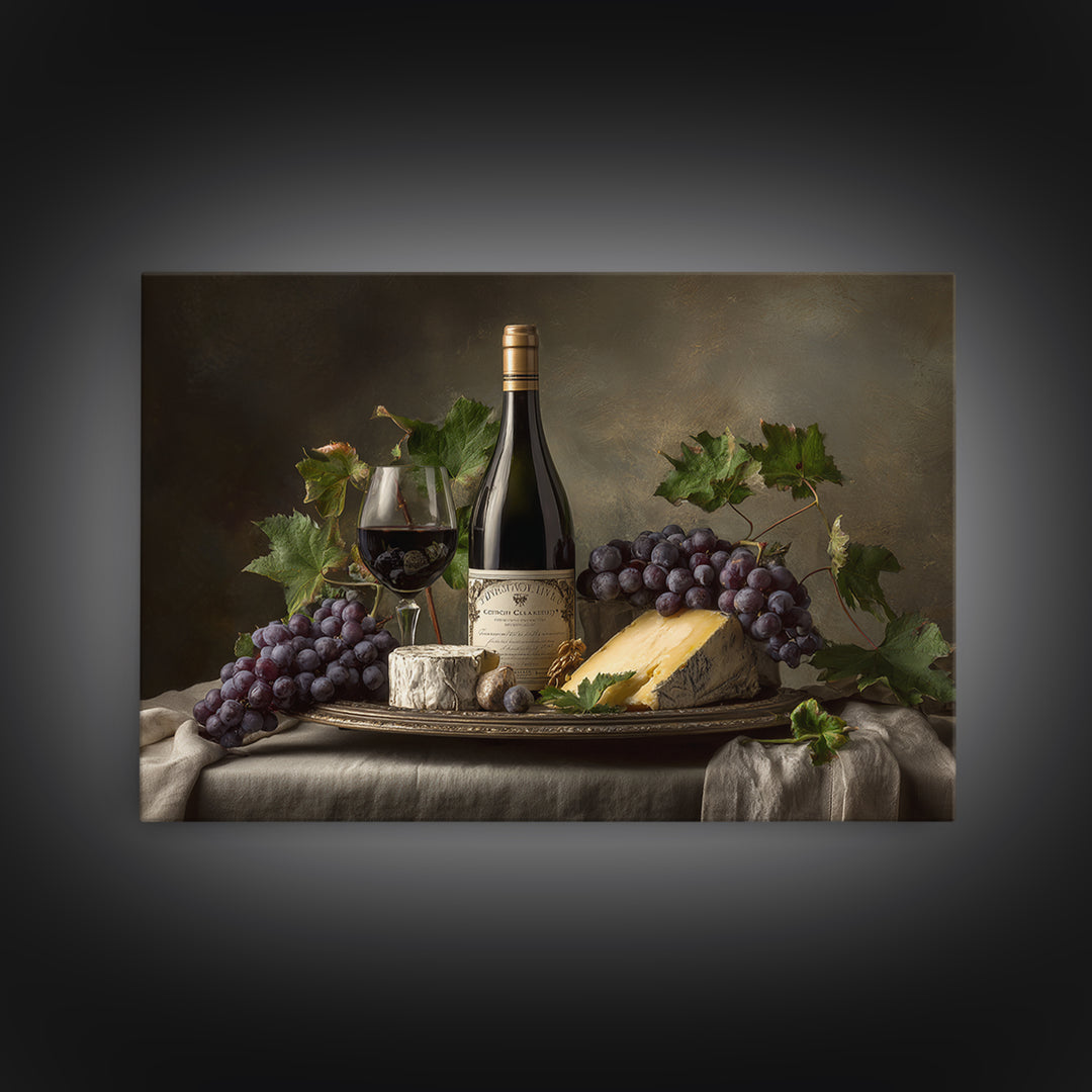Charcuterie Board with Grapes and Cheese Canvas Print, Winery Art, Boho Decor, Winery Decor, Oil Painting, Vineyard, Art Print, WIN-3x2-89