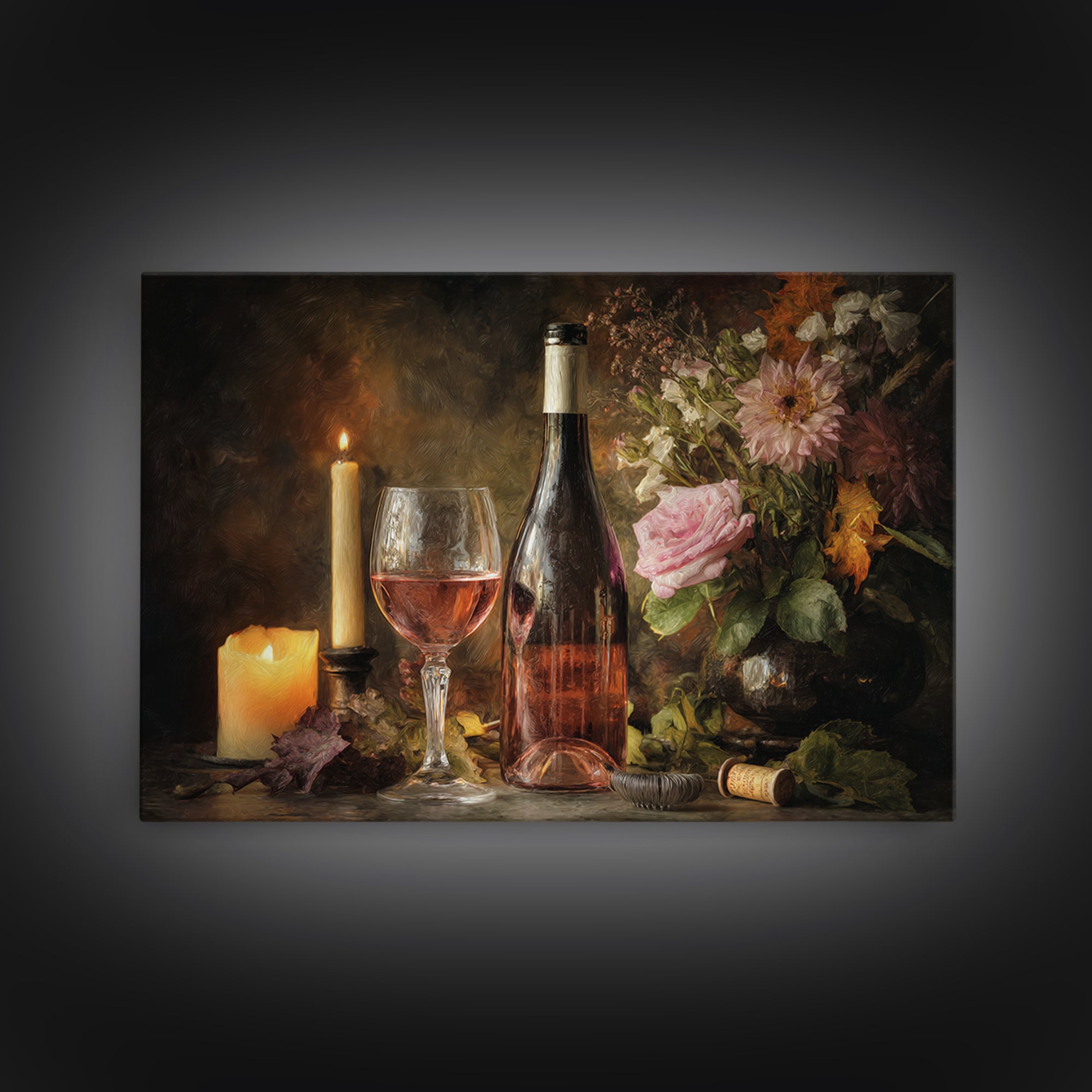 Ros Glass Beside Summer Flowers Framed Canvas Print, Winery Art, Matisse Print, Winery Decor, Fine Art, Vineyard, Luxury Decor, WIN-3x2-90